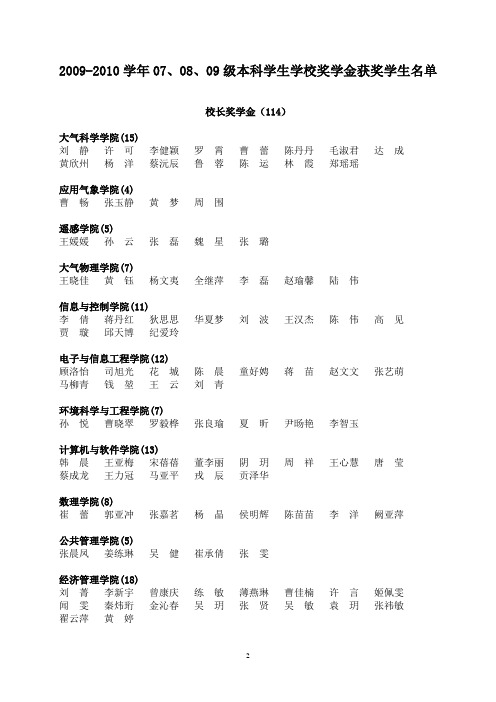 09级本科学生学校奖学金获奖学生名单