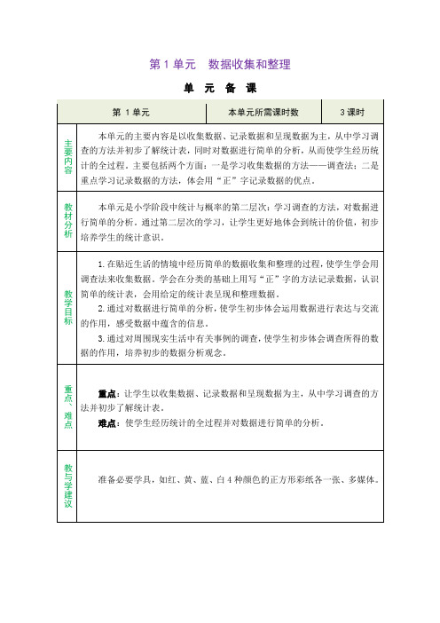 人教版二年级数学下册 第1单元  数据收集和整理教案