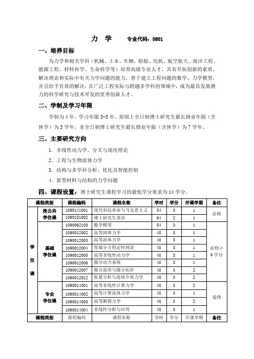 力学专业代码0801.