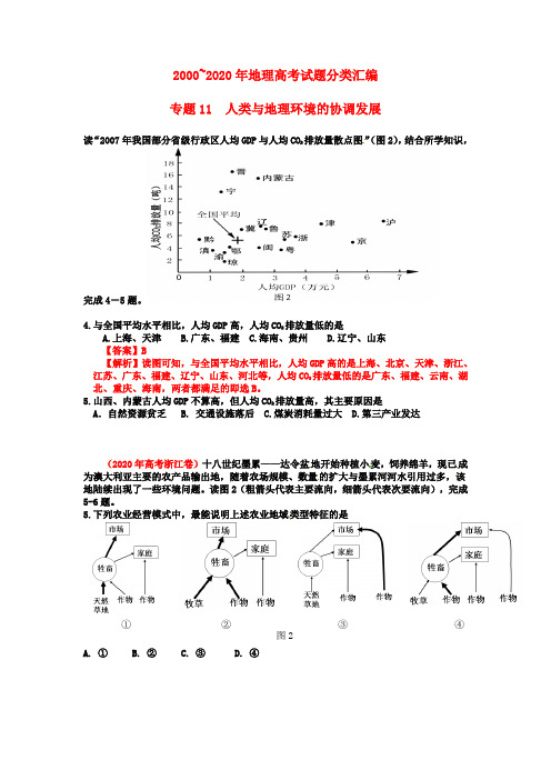 2020高考地理最新题库大全 试题分项专题11 人类与地理环境的协调发展 精品