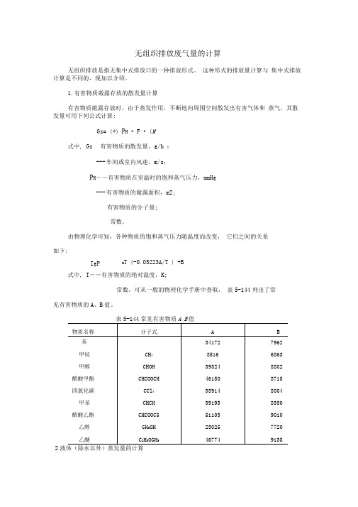 无组织排放废气量的计算