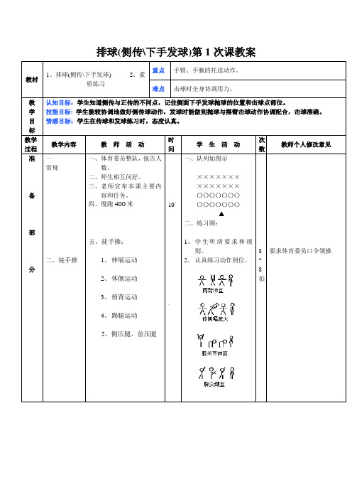 排球(侧传下手发球)第1次课教案