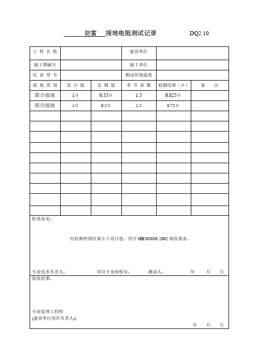 DQ2.10接地电阻测试记录