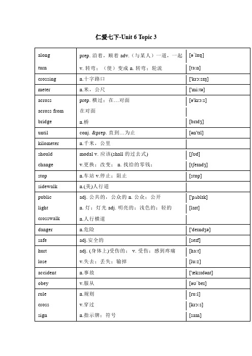 仁爱版七年级下册英语-Unit 6：Topic 3单词汇总+知识梳理(word版)