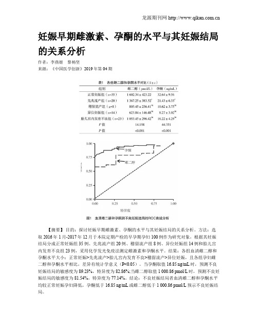 妊娠早期雌激素、孕酮的水平与其妊娠结局的关系分析