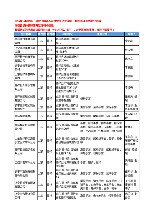 2020新版山东省嘉祥手套工商企业公司名录名单黄页大全32家