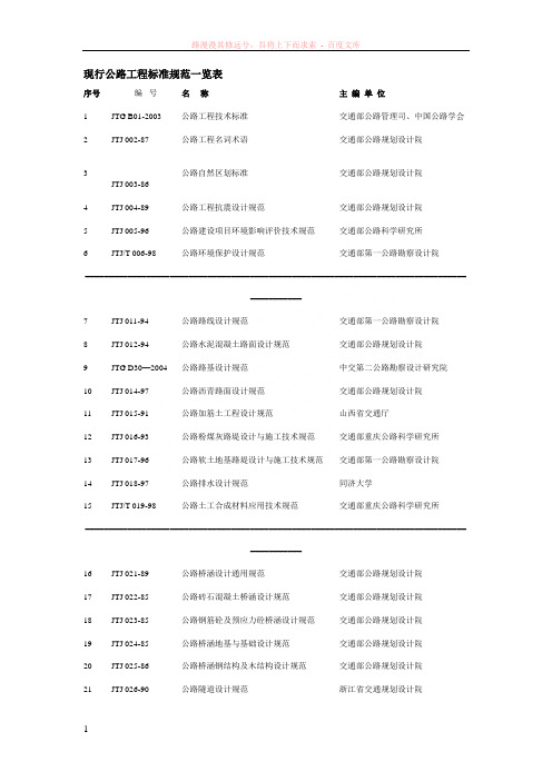 现行公路工程标准规范一览1