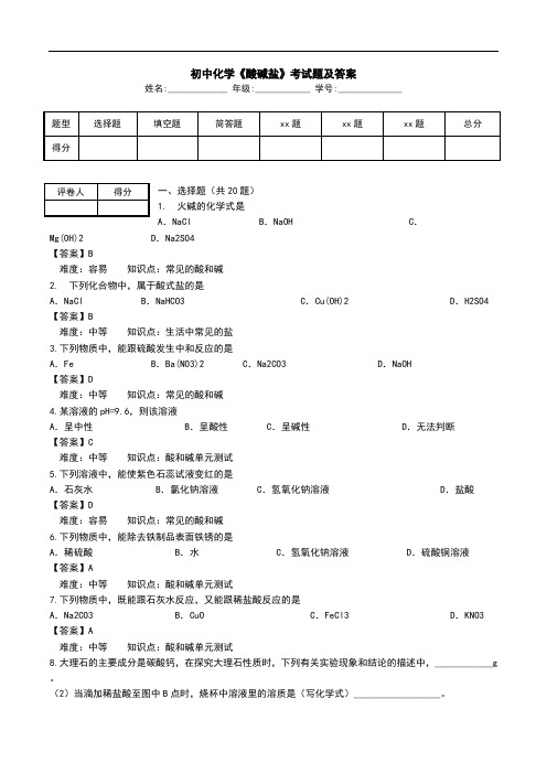 初中化学《酸碱盐》考试题及答案.doc