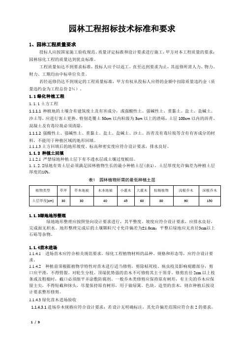 园林工程招标技术标准和要求