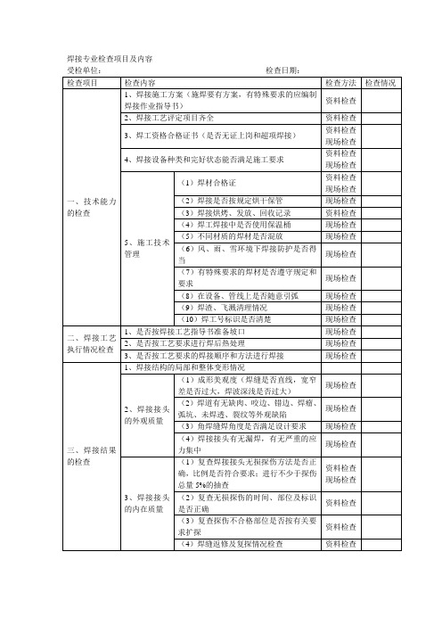 焊接专业检查项目及内容