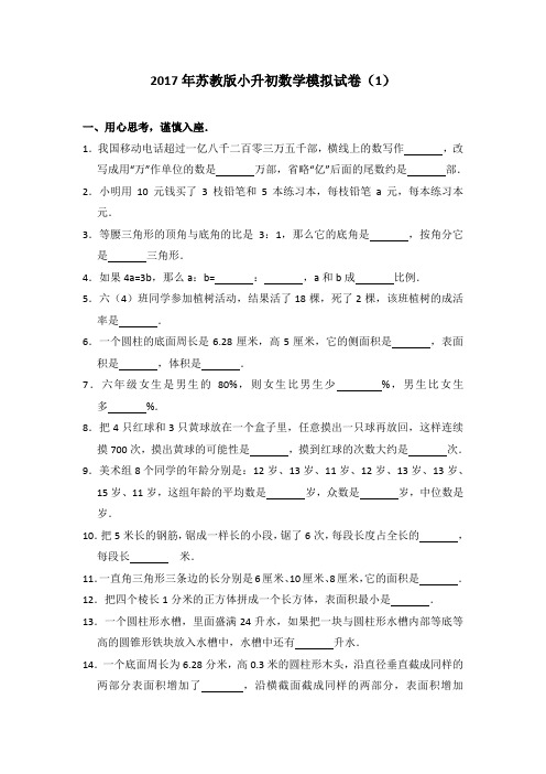 2017年苏教版小升初数学模拟试卷(1)