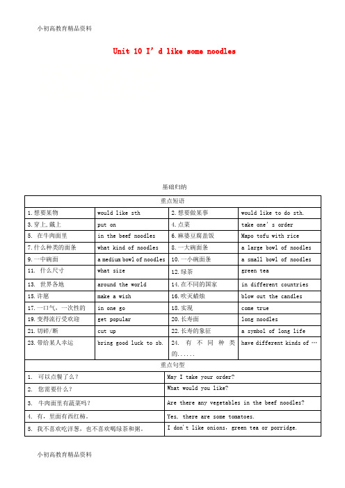 【拔高教育】七年级英语下册 unit 10 i’d like some noodles短语、语法知识点汇总 (新版)人教新目标版