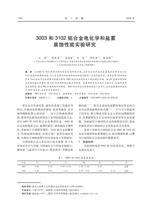 3003和3102铝合金电化学和盐雾腐蚀性能实验研究