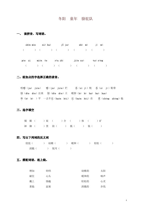 五年级语文下册 冬阳  童年  骆驼队(二)同步练习试卷-精品