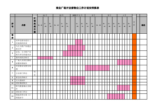 商业广场开业前物业工作计划安排报表