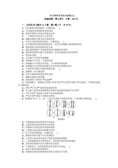 2013届高三浙教版生物一轮复习45分钟单元综合训练卷(7)