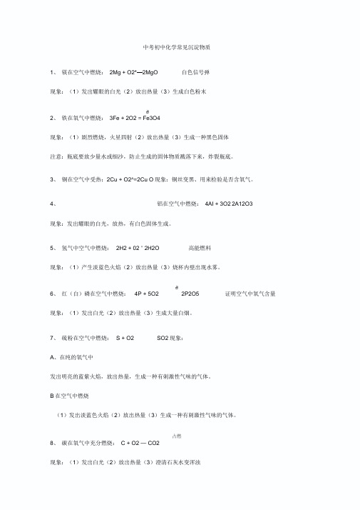 中考初中化学常见沉淀物质