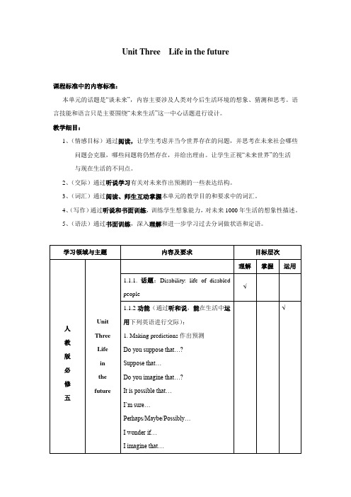 人教版高中英语必修五Unit Three  Life in the future