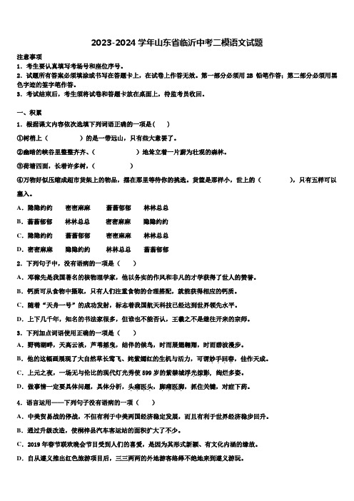 2023-2024学年山东省临沂中考二模语文试题含解析