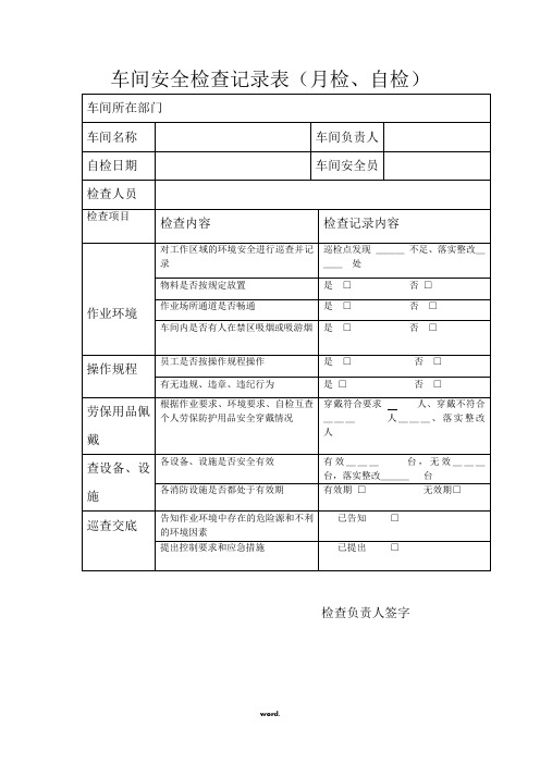 车间安全检查记录表(精选.)