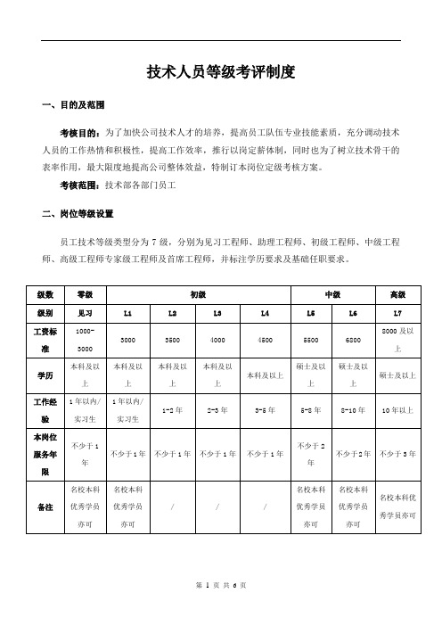 技术人员薪资等级晋升制度