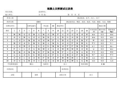 回弹法测试原始记录表(2018自动计算程序)