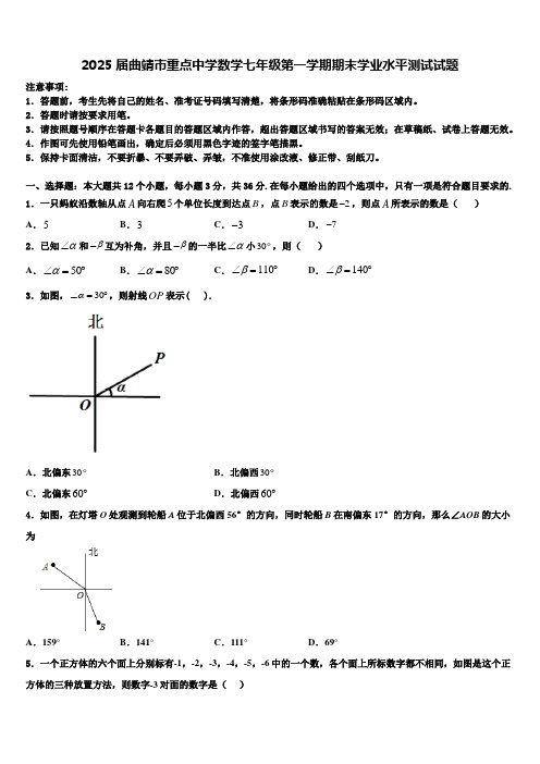 2025届曲靖市重点中学数学七年级第一学期期末学业水平测试试题含解析