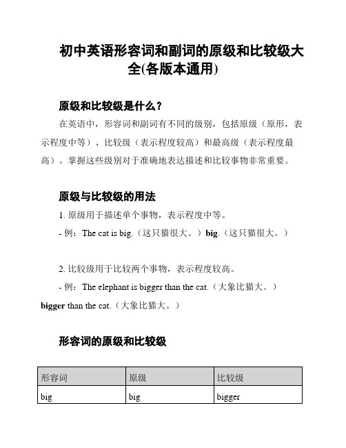 初中英语形容词和副词的原级和比较级大全(各版本通用)