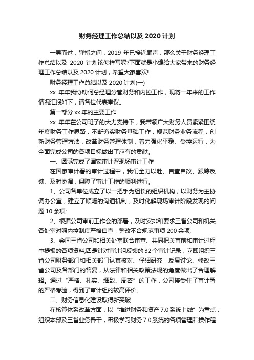 财务经理工作总结以及2020计划