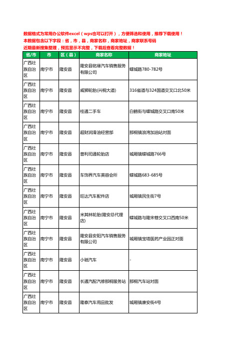 2020新版广西壮族自治区南宁市隆安县汽车4S店工商企业公司商家名录名单联系电话号码地址大全39家