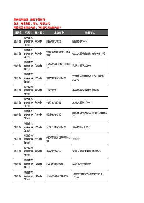 新版贵州省黔西南布依族苗族自治州兴义市玻璃企业公司商家户名录单联系方式地址大全88家