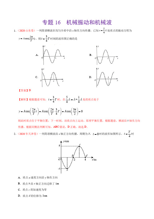 2021年高考物理真题训练16 机械振动和机械波(解析版)