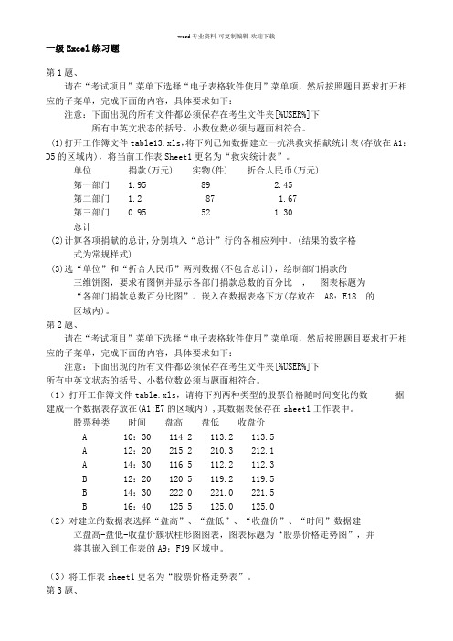 一级B等级考试上机Excel题库(全)