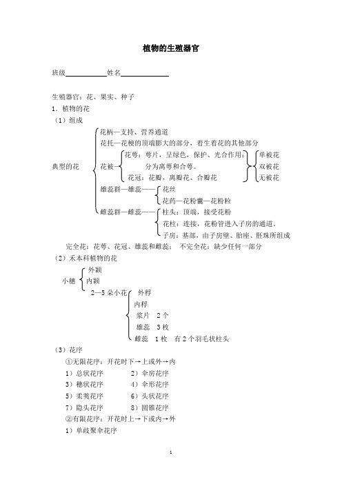 植物的生殖器官(知识点汇总)