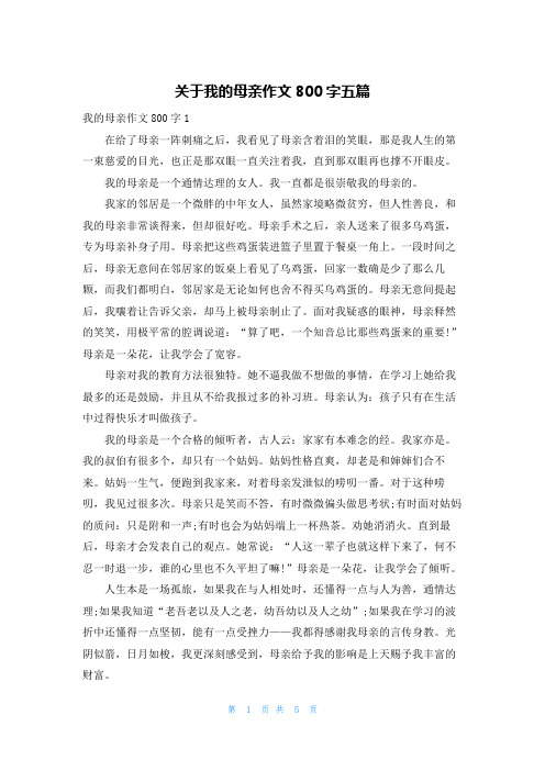 关于我的母亲作文800字五篇