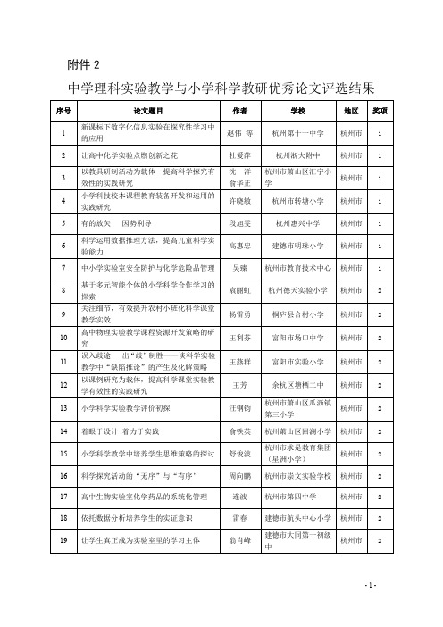 中学理科实验教学与小学科学教研优秀论文评选结果(精)