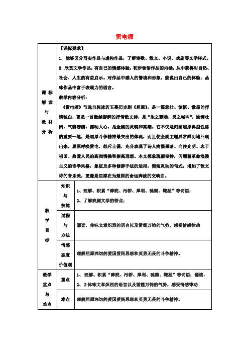 八年级语文下册第7课雷电颂教案1(新版)新人教版
