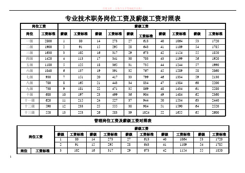 专业技术职务岗位工资及薪级工资对照表 (1)