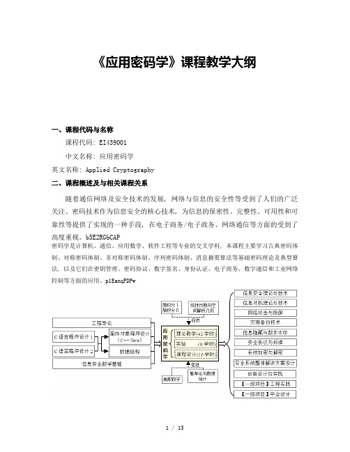 2019年《应用密码学》课程教学大纲