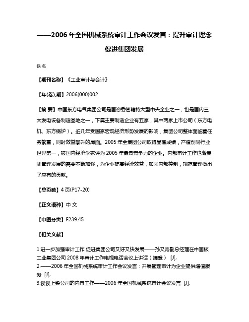 ——2006年全国机械系统审计工作会议发言：提升审计理念 促进集团发展