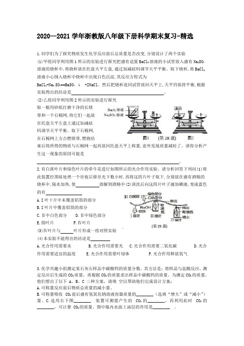 2020—2021学年浙教版八年级下册科学期末复习-精选探究1