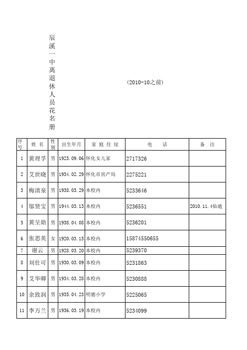 一中离退休名册