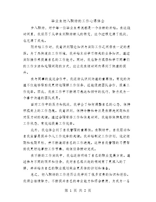 毕业生初入职场的工作心得体会