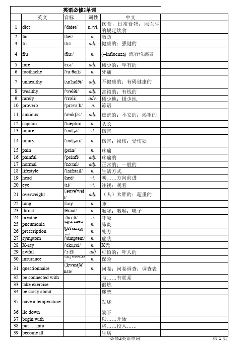 外研版-高中英语单词表-必修二-带音标