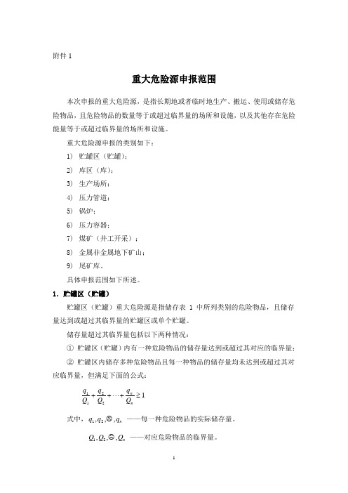 重大危险源申报范围(安评)