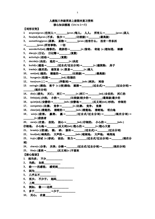 人教版八年级英语上册期末复习资料