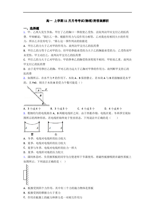 高一 上学期11月月考考试(物理)附答案解析