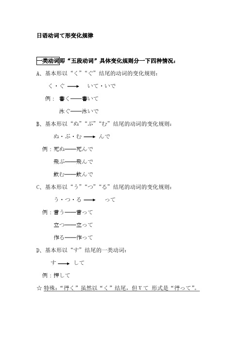 日语动词て形变化规律