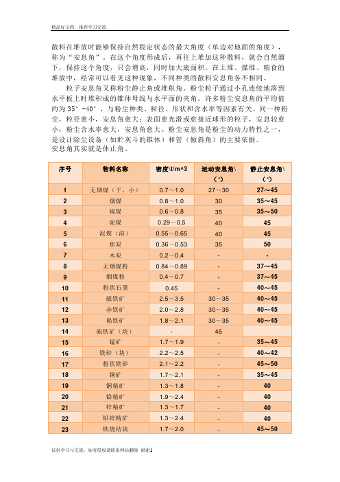 最新常用材料的安息角