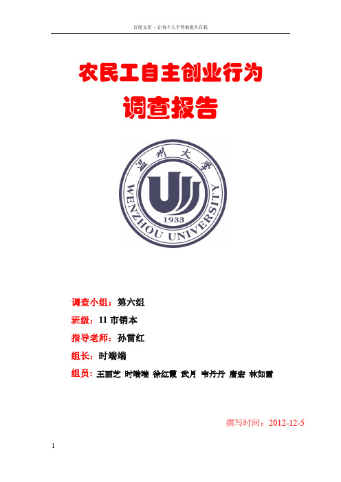关于农民工自主创业行为的调查报告